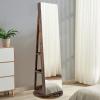 imageCHARMAID 360 Swivel Jewelry Armoire with Full Length Mirror Rear Storage Shelves Lockable Standing Jewelry Cabinet Organizer with Interior Vanity Mirror and 3Color Lights Rustic BrownRustic Brown