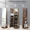 imageCHARMAID 360 Swivel Jewelry Armoire with Full Length Mirror Rear Storage Shelves Lockable Standing Jewelry Cabinet Organizer with Interior Vanity Mirror and 3Color Lights Rustic BrownRustic Brown