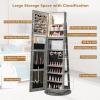 imageCHARMAID 360 Swivel Jewelry Armoire with Full Length Mirror Rear Storage Shelves Lockable Standing Jewelry Cabinet Organizer with Interior Vanity Mirror and 3Color Lights Rustic BrownStone Gray