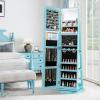 imageCHARMAID 360 Swivel Jewelry Armoire with Full Length Mirror Rear Storage Shelves Lockable Standing Jewelry Cabinet Organizer with Interior Vanity Mirror and 3Color Lights Rustic BrownSky Blue