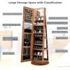 imageCHARMAID 360 Swivel Jewelry Armoire with Full Length Mirror Rear Storage Shelves Lockable Standing Jewelry Cabinet Organizer with Interior Vanity Mirror and 3Color Lights Rustic BrownWalnut