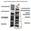 imageCHARMAID 360 Swivel Jewelry Armoire with Full Length Mirror Rear Storage Shelves Lockable Standing Jewelry Cabinet Organizer with Interior Vanity Mirror and 3Color Lights Rustic BrownWhite