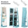 imageCHARMAID 360 Swivel Jewelry Armoire with Full Length Mirror Rear Storage Shelves Lockable Standing Jewelry Cabinet Organizer with Interior Vanity Mirror and 3Color Lights Rustic BrownSky Blue