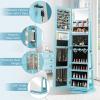imageCHARMAID 360 Swivel Jewelry Armoire with Full Length Mirror Rear Storage Shelves Lockable Standing Jewelry Cabinet Organizer with Interior Vanity Mirror and 3Color Lights Rustic BrownSky Blue