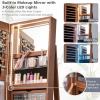 imageCHARMAID 360 Swivel Jewelry Armoire with Full Length Mirror Rear Storage Shelves Lockable Standing Jewelry Cabinet Organizer with Interior Vanity Mirror and 3Color Lights Rustic BrownWalnut