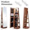 imageCHARMAID 360 Swivel Jewelry Armoire with Full Length Mirror Rear Storage Shelves Lockable Standing Jewelry Cabinet Organizer with Interior Vanity Mirror and 3Color Lights Rustic BrownWalnut