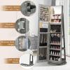 imageCHARMAID 360 Swivel Jewelry Armoire with Full Length Mirror Rear Storage Shelves Lockable Standing Jewelry Cabinet Organizer with Interior Vanity Mirror and 3Color Lights Rustic BrownStone Gray