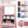 imageCHARMAID 360 Swivel Jewelry Armoire with Full Length Mirror Rear Storage Shelves Lockable Standing Jewelry Cabinet Organizer with Interior Vanity Mirror and 3Color Lights Rustic BrownPink
