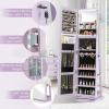 imageCHARMAID 360 Swivel Jewelry Armoire with Full Length Mirror Rear Storage Shelves Lockable Standing Jewelry Cabinet Organizer with Interior Vanity Mirror and 3Color Lights Rustic BrownLavender