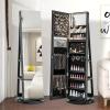 imageCHARMAID 360 Swivel Jewelry Armoire with Full Length Mirror Rear Storage Shelves Lockable Standing Jewelry Cabinet Organizer with Interior Vanity Mirror and 3Color Lights Rustic BrownBlack