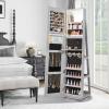 imageCHARMAID 360 Swivel Jewelry Armoire with Full Length Mirror Rear Storage Shelves Lockable Standing Jewelry Cabinet Organizer with Interior Vanity Mirror and 3Color Lights Rustic BrownGray