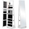 imageCHARMAID 360 Swivel Jewelry Armoire with Full Length Mirror Rear Storage Shelves Lockable Standing Jewelry Cabinet Organizer with Interior Vanity Mirror and 3Color Lights Rustic BrownWhite