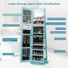 imageCHARMAID 360 Swivel Jewelry Armoire with Full Length Mirror Rear Storage Shelves Lockable Standing Jewelry Cabinet Organizer with Interior Vanity Mirror and 3Color Lights Rustic BrownSky Blue