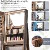 imageCHARMAID 360 Swivel Jewelry Armoire with Full Length Mirror Rear Storage Shelves Lockable Standing Jewelry Cabinet Organizer with Interior Vanity Mirror and 3Color Lights Rustic BrownRustic Brown