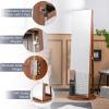 imageCHARMAID 360 Swivel Jewelry Armoire with Full Length Mirror Rear Storage Shelves Lockable Standing Jewelry Cabinet Organizer with Interior Vanity Mirror and 3Color Lights Rustic BrownWalnut