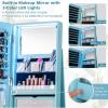 imageCHARMAID 360 Swivel Jewelry Armoire with Full Length Mirror Rear Storage Shelves Lockable Standing Jewelry Cabinet Organizer with Interior Vanity Mirror and 3Color Lights Rustic BrownSky Blue
