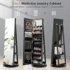 imageCHARMAID 360 Swivel Jewelry Armoire with Full Length Mirror Rear Storage Shelves Lockable Standing Jewelry Cabinet Organizer with Interior Vanity Mirror and 3Color Lights Rustic BrownBlack