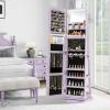 imageCHARMAID 360 Swivel Jewelry Armoire with Full Length Mirror Rear Storage Shelves Lockable Standing Jewelry Cabinet Organizer with Interior Vanity Mirror and 3Color Lights Rustic BrownLavender