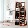 imageCHARMAID 360 Swivel Jewelry Armoire with Higher Full Length Mirror Standing Lockable Jewelry Cabinet Organizer Large Storage Capacity Inside Makeup Mirror Back Storage Shelves Rustic BrownWalnut