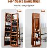 imageCHARMAID 360 Swivel Jewelry Armoire with Higher Full Length Mirror Standing Lockable Jewelry Cabinet Organizer Large Storage Capacity Inside Makeup Mirror Back Storage Shelves Rustic BrownWalnut