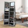 imageCHARMAID 360 Swivel Jewelry Armoire with Higher Full Length Mirror Standing Lockable Jewelry Cabinet Organizer Large Storage Capacity Inside Makeup Mirror Back Storage Shelves Rustic BrownStone Gray