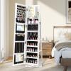 imageCHARMAID 360 Swivel Jewelry Armoire with Higher Full Length Mirror Standing Lockable Jewelry Cabinet Organizer Large Storage Capacity Inside Makeup Mirror Back Storage Shelves Rustic BrownWhite