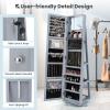 imageCHARMAID 360 Swivel Jewelry Armoire with Higher Full Length Mirror Standing Lockable Jewelry Cabinet Organizer Large Storage Capacity Inside Makeup Mirror Back Storage Shelves Rustic BrownGray