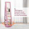 imageCHARMAID 360 Swivel Jewelry Armoire with Higher Full Length Mirror Standing Lockable Jewelry Cabinet Organizer Large Storage Capacity Inside Makeup Mirror Back Storage Shelves Rustic BrownPink