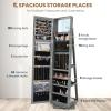 imageCHARMAID 360 Swivel Jewelry Armoire with Higher Full Length Mirror Standing Lockable Jewelry Cabinet Organizer Large Storage Capacity Inside Makeup Mirror Back Storage Shelves Rustic BrownStone Gray