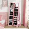 imageCHARMAID 360 Swivel Jewelry Armoire with Higher Full Length Mirror Standing Lockable Jewelry Cabinet Organizer Large Storage Capacity Inside Makeup Mirror Back Storage Shelves Rustic BrownPink