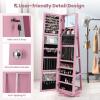 imageCHARMAID 360 Swivel Jewelry Armoire with Higher Full Length Mirror Standing Lockable Jewelry Cabinet Organizer Large Storage Capacity Inside Makeup Mirror Back Storage Shelves Rustic BrownPink