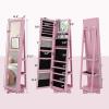 imageCHARMAID 360 Swivel Jewelry Armoire with Higher Full Length Mirror Standing Lockable Jewelry Cabinet Organizer Large Storage Capacity Inside Makeup Mirror Back Storage Shelves Rustic BrownPink