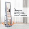 imageCHARMAID 360 Swivel Jewelry Armoire with Higher Full Length Mirror Standing Lockable Jewelry Cabinet Organizer Large Storage Capacity Inside Makeup Mirror Back Storage Shelves Rustic BrownGray