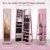 imageCHARMAID 360 Swivel Jewelry Armoire with Higher Full Length Mirror Standing Lockable Jewelry Cabinet Organizer Large Storage Capacity Inside Makeup Mirror Back Storage Shelves Rustic BrownPink