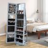 imageCHARMAID 360 Swivel Jewelry Armoire with Higher Full Length Mirror Standing Lockable Jewelry Cabinet Organizer Large Storage Capacity Inside Makeup Mirror Back Storage Shelves Rustic BrownGray