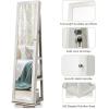 imageCHARMAID 360 Swivel Jewelry Armoire with Higher Full Length Mirror Standing Lockable Jewelry Cabinet Organizer Large Storage Capacity Inside Makeup Mirror Back Storage Shelves Rustic BrownGrayish White