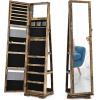 imageCHARMAID 360 Swivel Jewelry Armoire with Higher Full Length Mirror Standing Lockable Jewelry Cabinet Organizer Large Storage Capacity Inside Makeup Mirror Back Storage Shelves Rustic BrownRustic Brown
