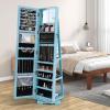 imageCHARMAID 360 Swivel Jewelry Armoire with Higher Full Length Mirror Standing Lockable Jewelry Cabinet Organizer Large Storage Capacity Inside Makeup Mirror Back Storage Shelves Rustic BrownSky Blue