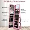 imageCHARMAID 360 Swivel Jewelry Armoire with Higher Full Length Mirror Standing Lockable Jewelry Cabinet Organizer Large Storage Capacity Inside Makeup Mirror Back Storage Shelves Rustic BrownPink
