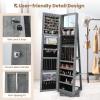 imageCHARMAID 360 Swivel Jewelry Armoire with Higher Full Length Mirror Standing Lockable Jewelry Cabinet Organizer Large Storage Capacity Inside Makeup Mirror Back Storage Shelves Rustic BrownStone Gray