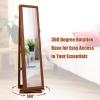 imageCHARMAID 360 Swivel Jewelry Armoire with Higher Full Length Mirror Standing Lockable Jewelry Cabinet Organizer Large Storage Capacity Inside Makeup Mirror Back Storage Shelves Rustic BrownWalnut