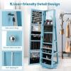 imageCHARMAID 360 Swivel Jewelry Armoire with Higher Full Length Mirror Standing Lockable Jewelry Cabinet Organizer Large Storage Capacity Inside Makeup Mirror Back Storage Shelves Rustic BrownSky Blue