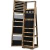 imageCHARMAID 360 Swivel Jewelry Armoire with Higher Full Length Mirror Standing Lockable Jewelry Cabinet Organizer Large Storage Capacity Inside Makeup Mirror Back Storage Shelves Rustic BrownRustic Brown