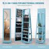 imageCHARMAID 360 Swivel Jewelry Armoire with Higher Full Length Mirror Standing Lockable Jewelry Cabinet Organizer Large Storage Capacity Inside Makeup Mirror Back Storage Shelves Rustic BrownSky Blue