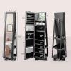 imageCHARMAID 360 Swivel Jewelry Armoire with Higher Full Length Mirror Standing Lockable Jewelry Cabinet Organizer Large Storage Capacity Inside Makeup Mirror Back Storage Shelves Rustic BrownBlack