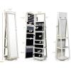 imageCHARMAID 360 Swivel Jewelry Armoire with Higher Full Length Mirror Standing Lockable Jewelry Cabinet Organizer Large Storage Capacity Inside Makeup Mirror Back Storage Shelves Rustic BrownGrayish White