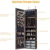 imageCHARMAID Jewelry Cabinet Armoire Wall Mount Door Hanging Lockable Jewelry Organizer with 475 Full Length Mirror 5 Lights Large Jewelry Storage Box with 6 Acrylic Drawers WhiteBrown