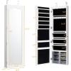 imageCHARMAID Jewelry Cabinet Armoire Wall Mount Door Hanging Lockable Jewelry Organizer with 475 Full Length Mirror 5 Lights Large Jewelry Storage Box with 6 Acrylic Drawers WhiteWhite