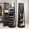 imageCHARMAID Jewelry Cabinet Armoire with Wheels 64quot H Full Length Mirror 3Color LED Lights Height Adjustable Shelves Lockable Standing Jewelry Organizer with Back Storage Shelves WhiteBlack