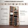 imageCHARMAID Jewelry Cabinet Armoire with Wheels 64quot H Full Length Mirror 3Color LED Lights Height Adjustable Shelves Lockable Standing Jewelry Organizer with Back Storage Shelves WhiteWalnut